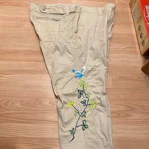 New women’s Embroidered Beige khaki   Pants 19-20 plus